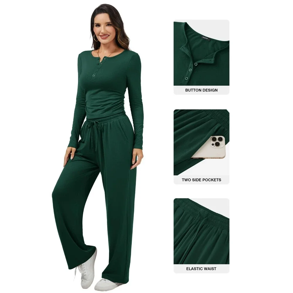 Gracyoga Women's Green Two Piece Sets Lounge Fall Outfits 2025 Fashion L